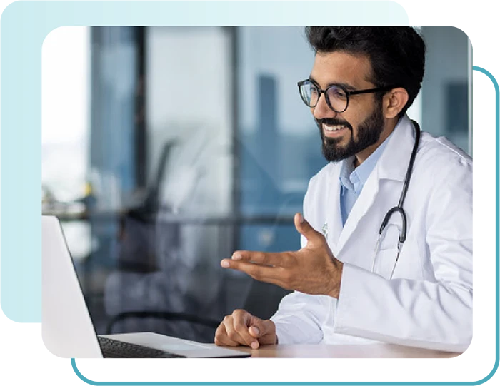 Healthcare team collaborating with virtual medical assistants to improve efficiency and patient care